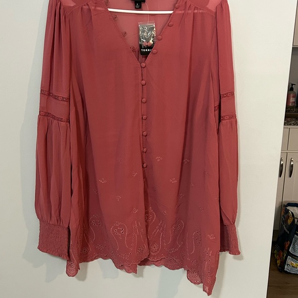 Torrid Chiffon Ruffle Collar Eyelet Embroidered Blouse - Picture 8 of 9